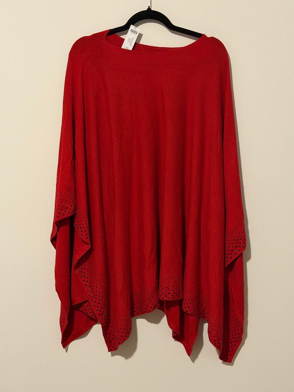 Chico’s Red Cashmere Blend Embellished Poncho Sweater L/XL NWT